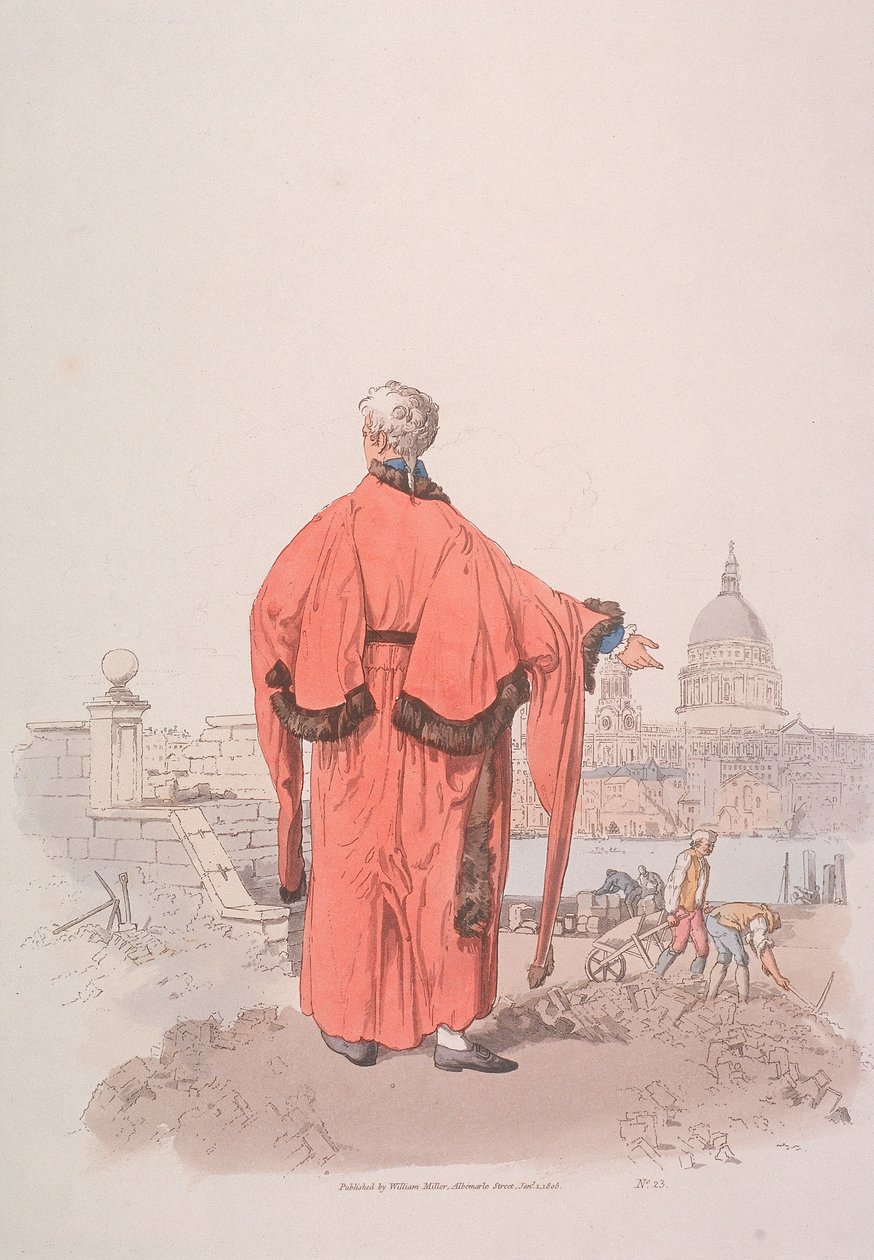 穿着市民服装的阿尔德曼望向圣保罗大教堂，伦敦，1805年 作者 威廉·亨利·佩恩