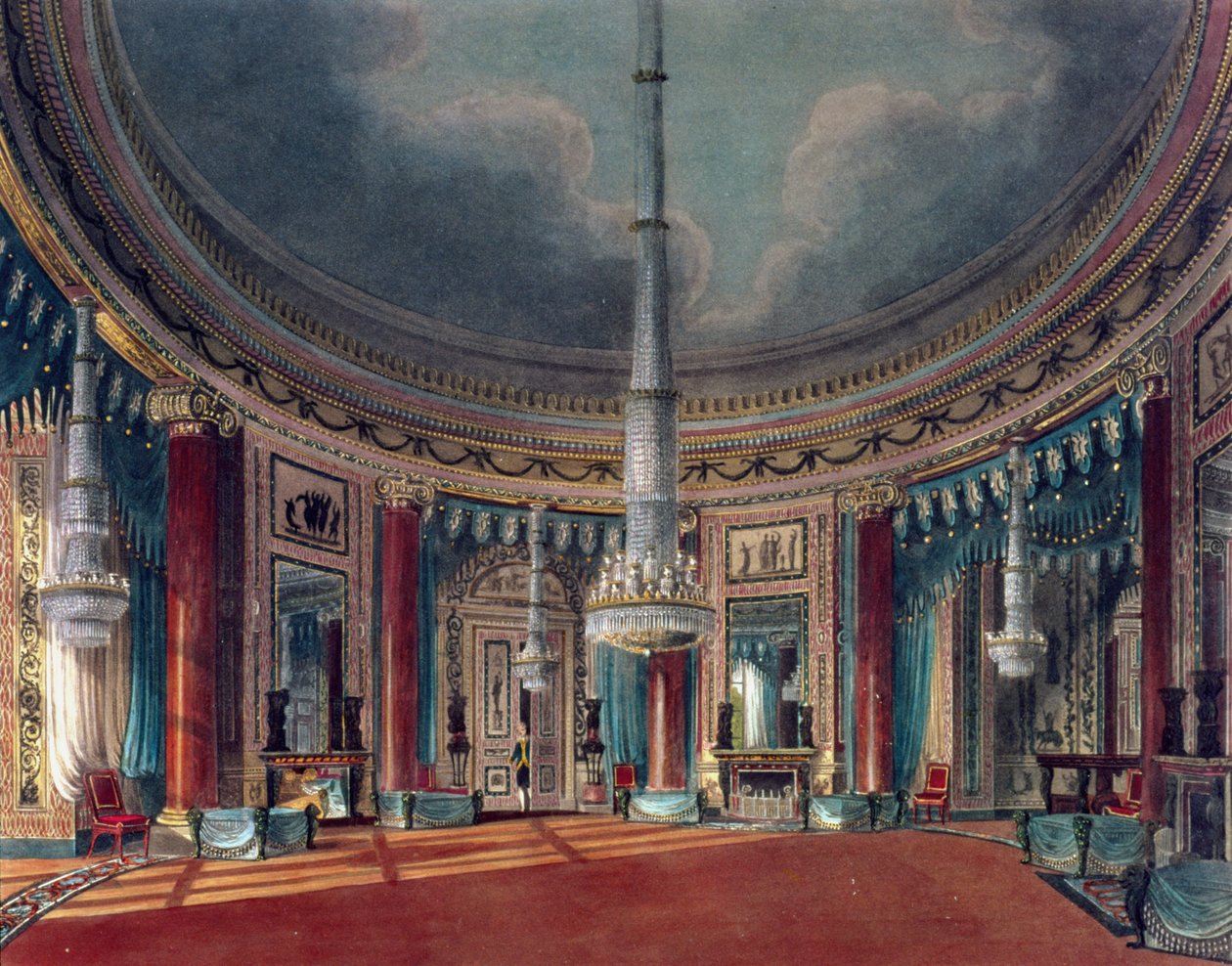 Carlton House，圆形房，来自Pynes Royal Residences，1818年出版 作者 威廉·亨利·佩恩