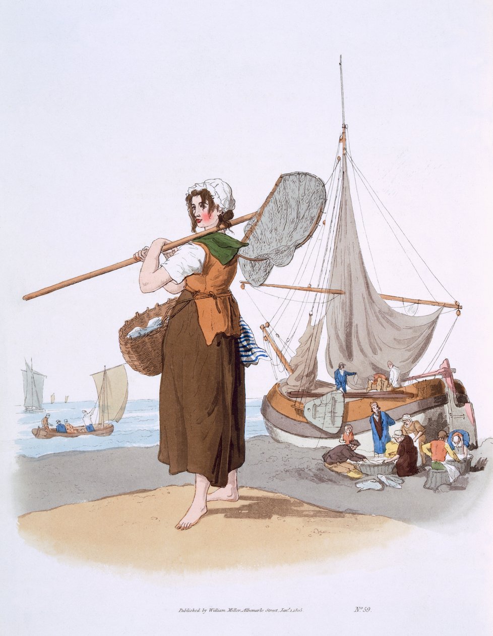 女性虾人，来自“英国服装”，由William Miller出版，1805年 作者 威廉·亨利·佩恩