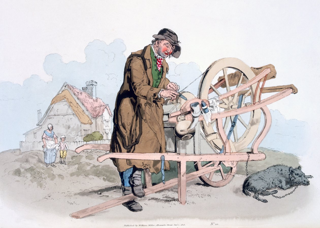 Knife Grinder，来自“英国服饰”，由William Miller出版，1805年 作者 威廉·亨利·佩恩