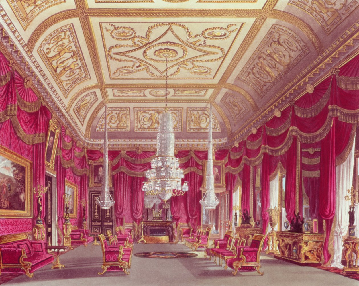 The Crimson Drawing Room，Carlton House，来自Pyne的&39;Royal Residences&39;，1818年 作者 威廉·亨利·佩恩