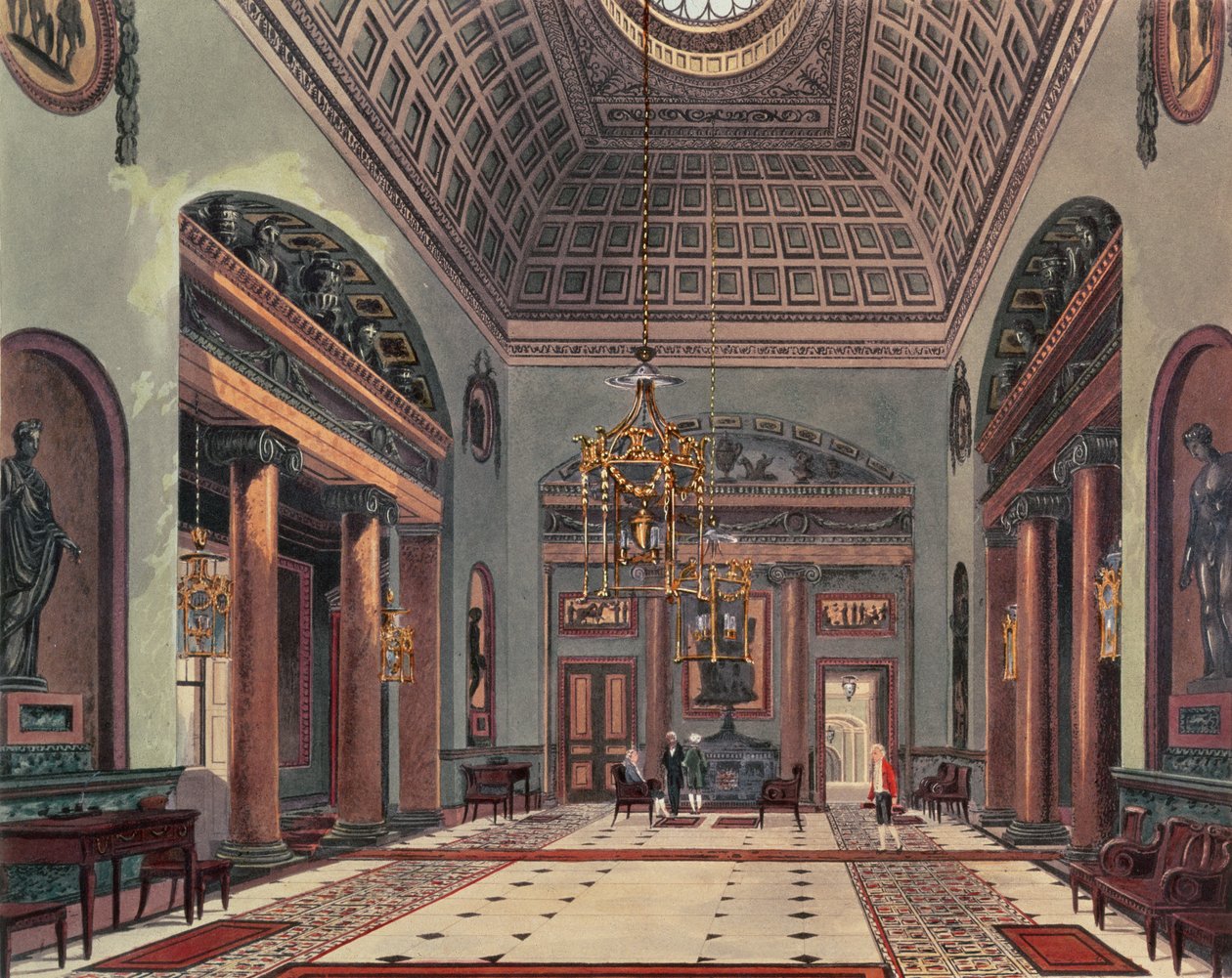 入口大厅，Carlton House，来自Pynes Royal Residences，1818年 作者 威廉·亨利·佩恩
