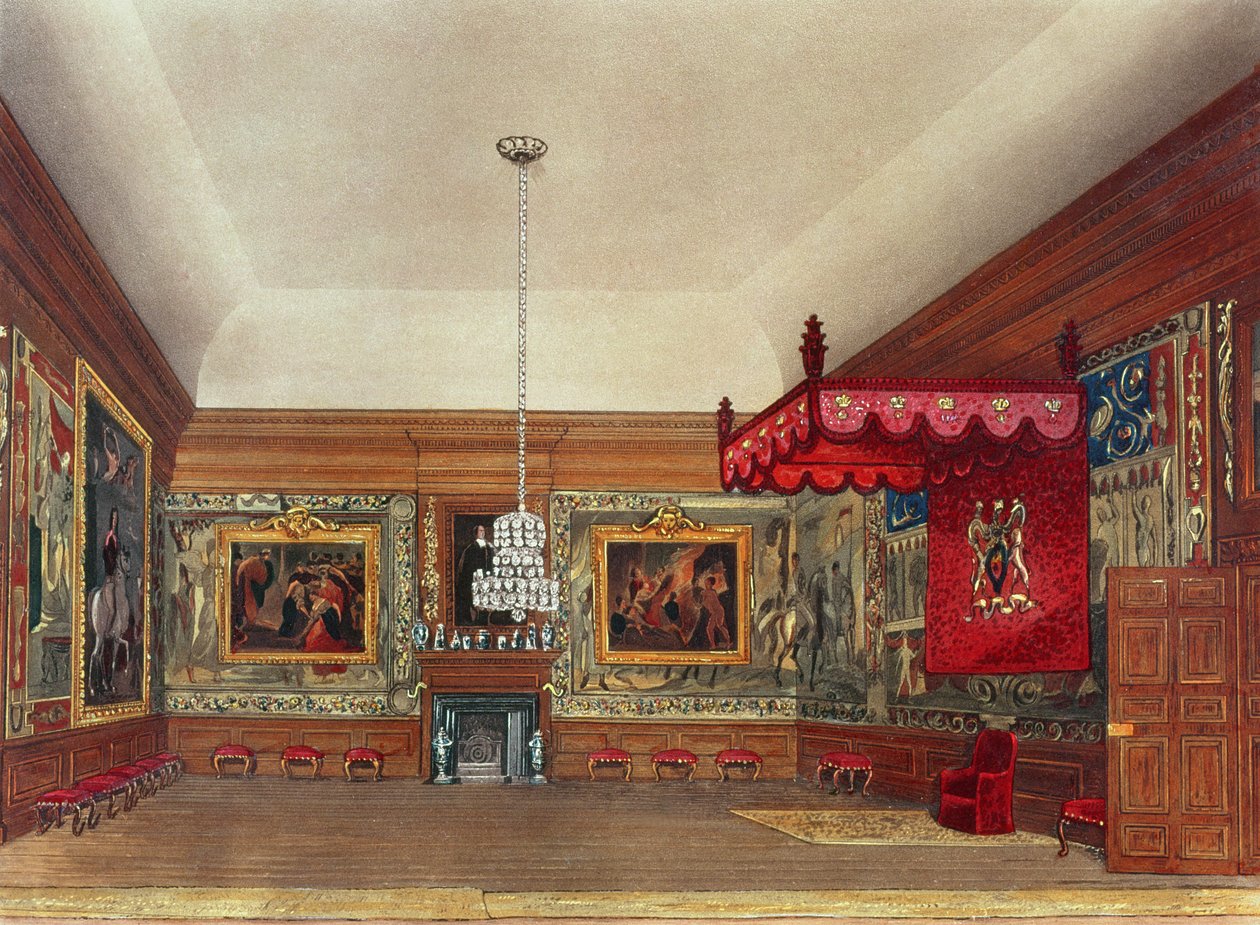 The Throne Room，Hampton Court，来自Pyne的&39;Royal Residences&39;，1818年 作者 威廉·亨利·佩恩