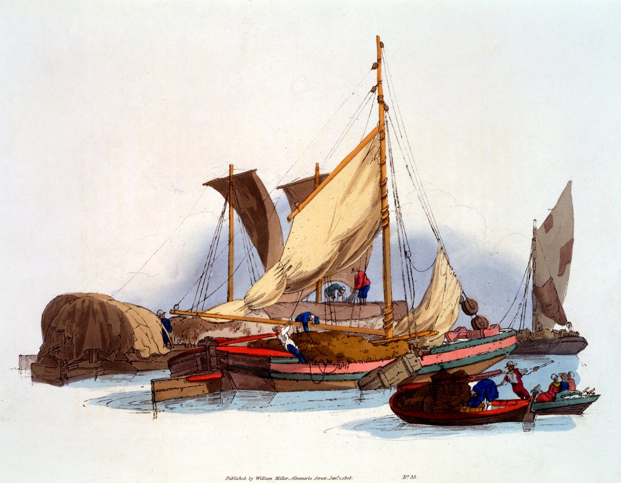 Waterman和Bargemen搬运货物和乘客，1808年 作者 威廉·亨利·佩恩