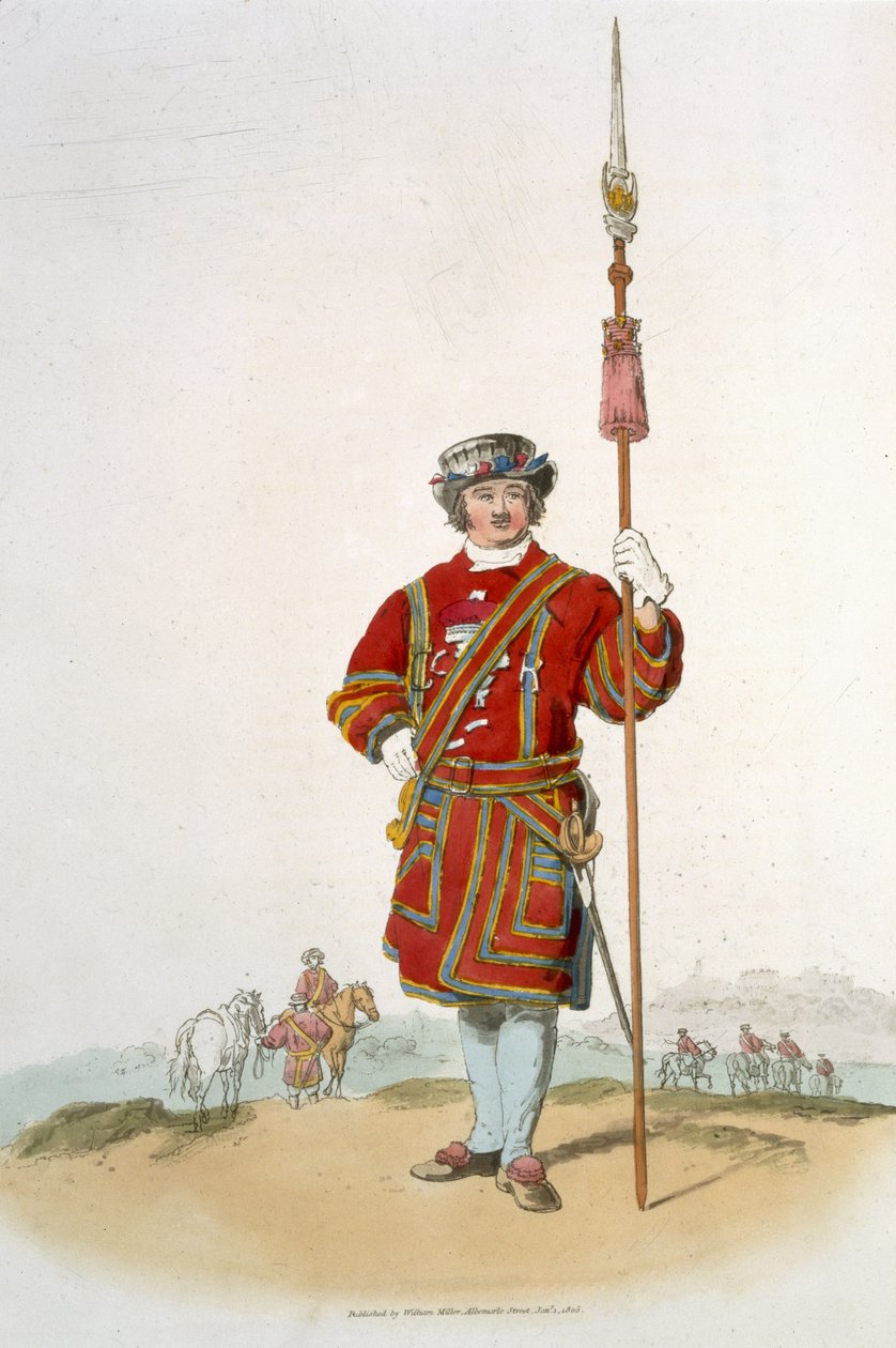 1805年William Miller出版的“英国服饰”中的国王卫队的Yeoman 作者 威廉·亨利·佩恩