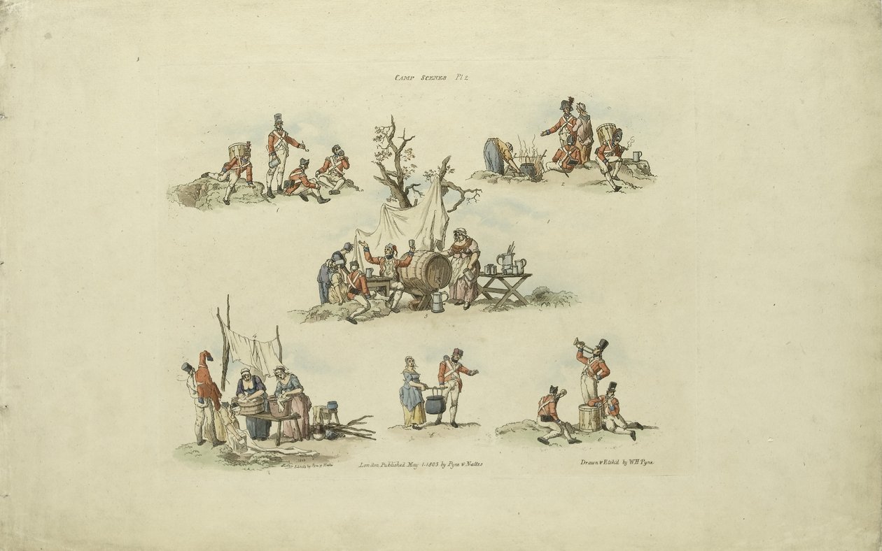 Camp Scenes，1803（彩色蚀刻） 作者 佩恩之后的威廉·亨利