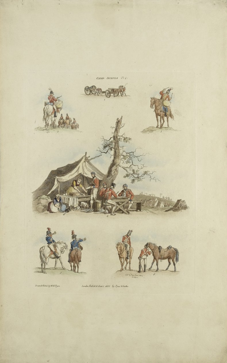 Camp Scenes，1803（彩色蚀刻） 作者 佩恩之后的威廉·亨利