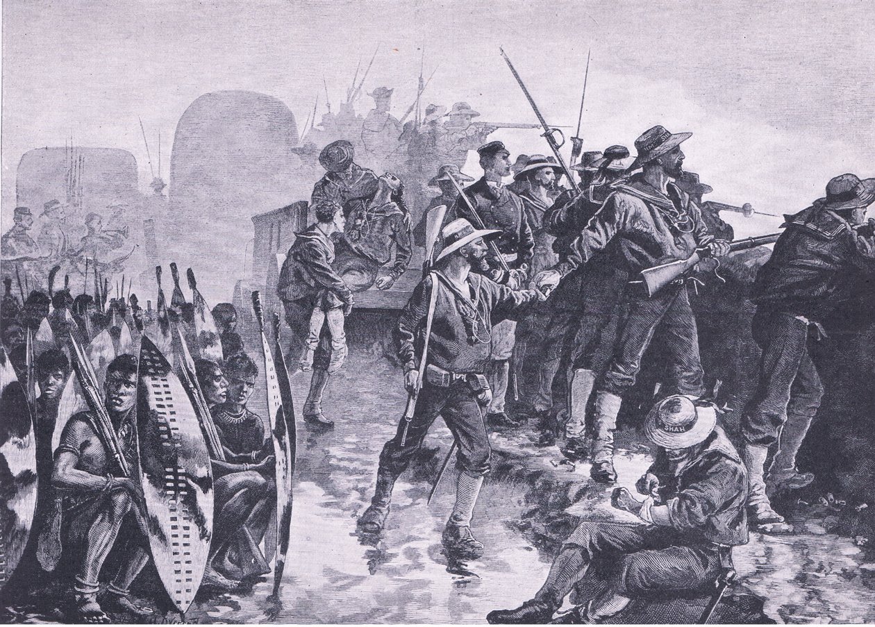 1915年，英国陆地和海上战役的插图为祖鲁人的攻击辩护 作者 威廉·海沙姆·奥弗兰德
