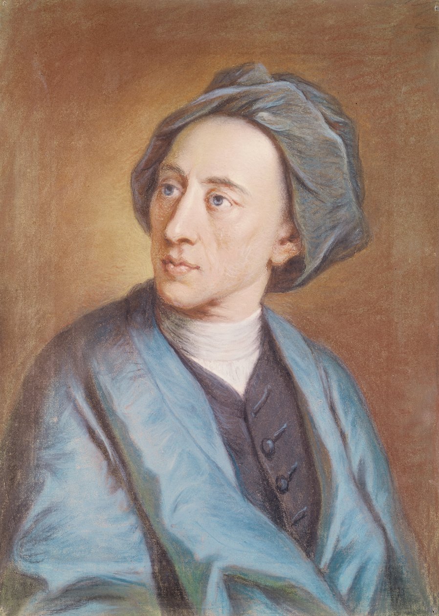 亚历山大·波普（1688-1744）的肖像，c.1739-84（纸上粉彩） 作者 威廉·霍尔