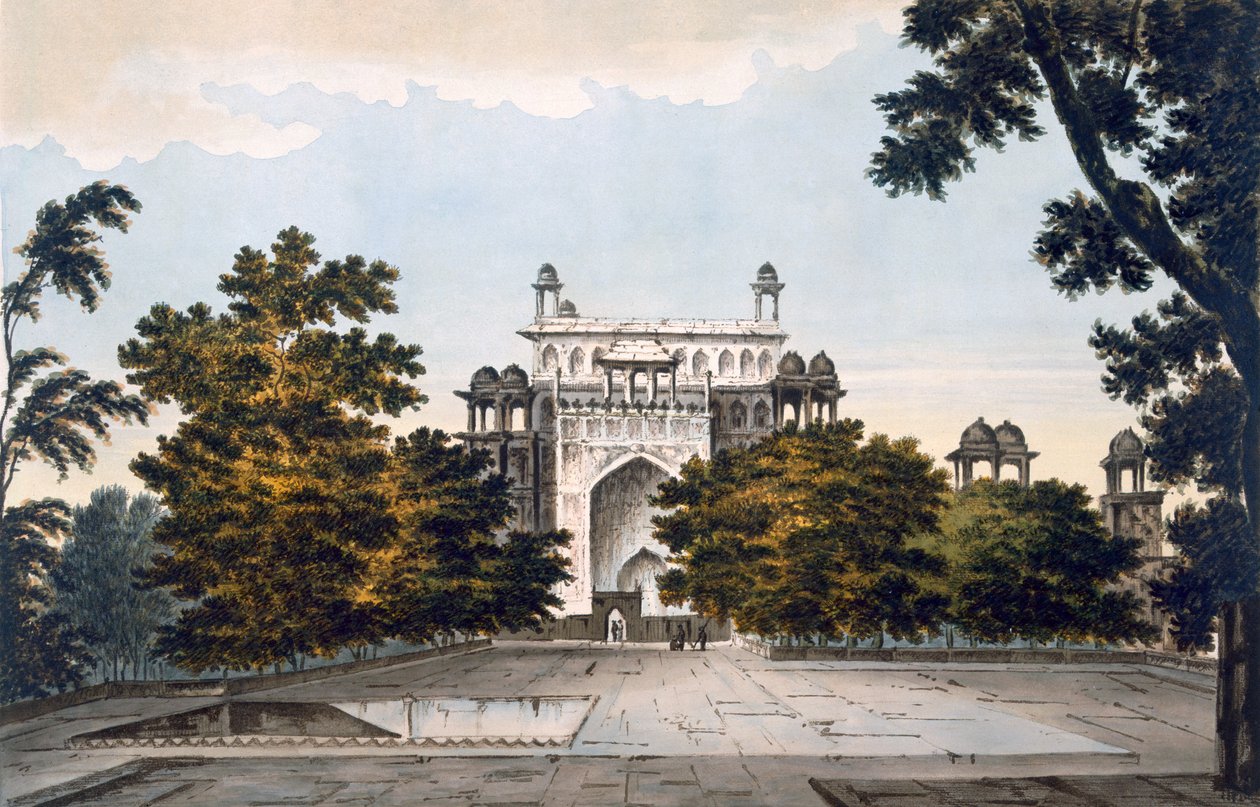 1785-88 Secundru皇帝阿克巴墓的一部分视图（彩色aquatint） 作者 威廉·霍奇斯
