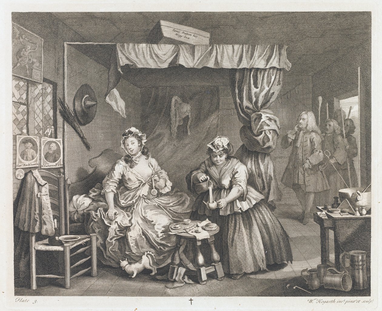 妓女的坠落，设计于1732年，印刷有1744年的劳埃德·斯宾塞礼物（蚀刻和雕刻） 作者 威廉·霍加斯