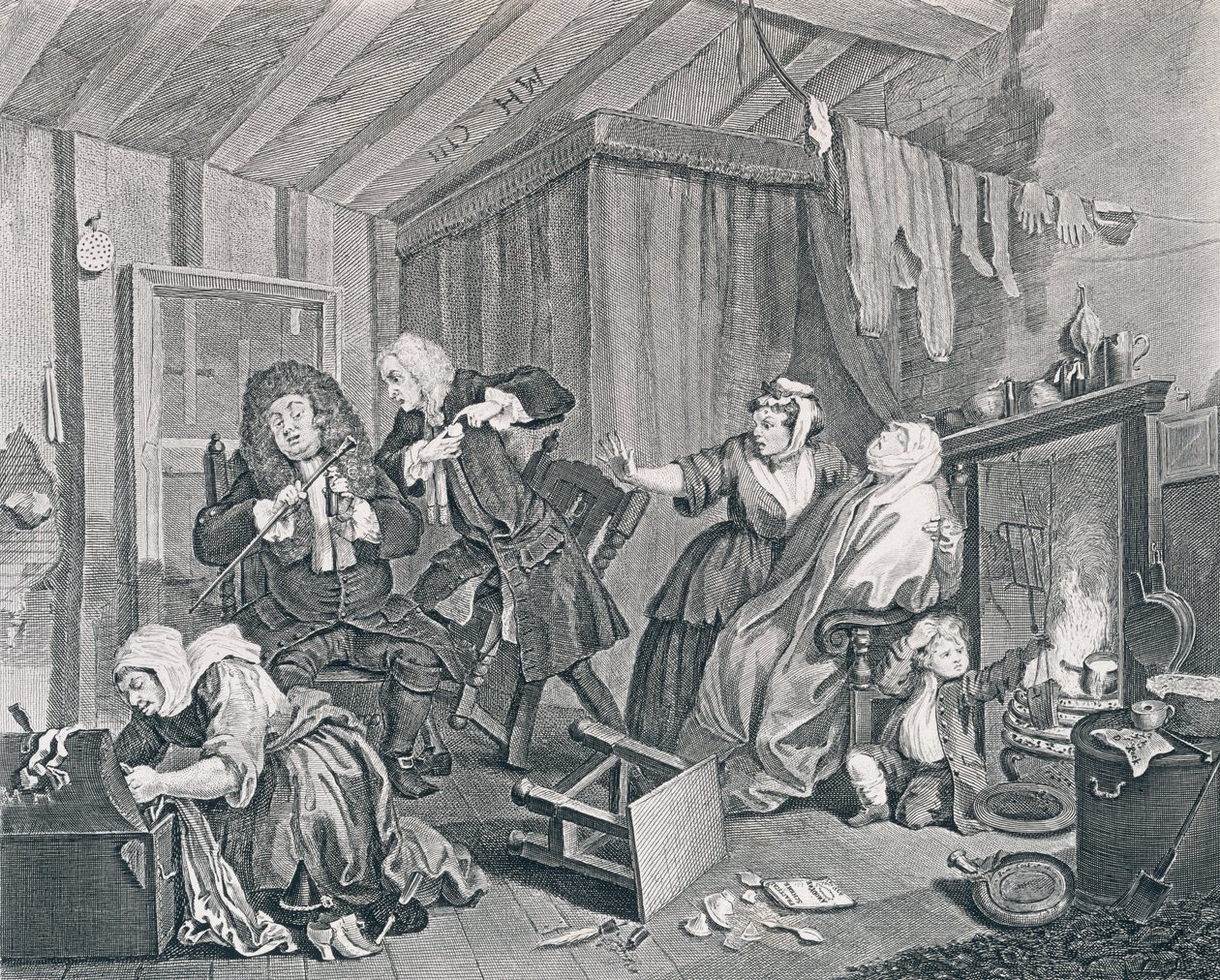 Harlot的进步，第五板块：医生争执时到期，1732年（蚀刻和雕刻） 作者 威廉·霍加斯