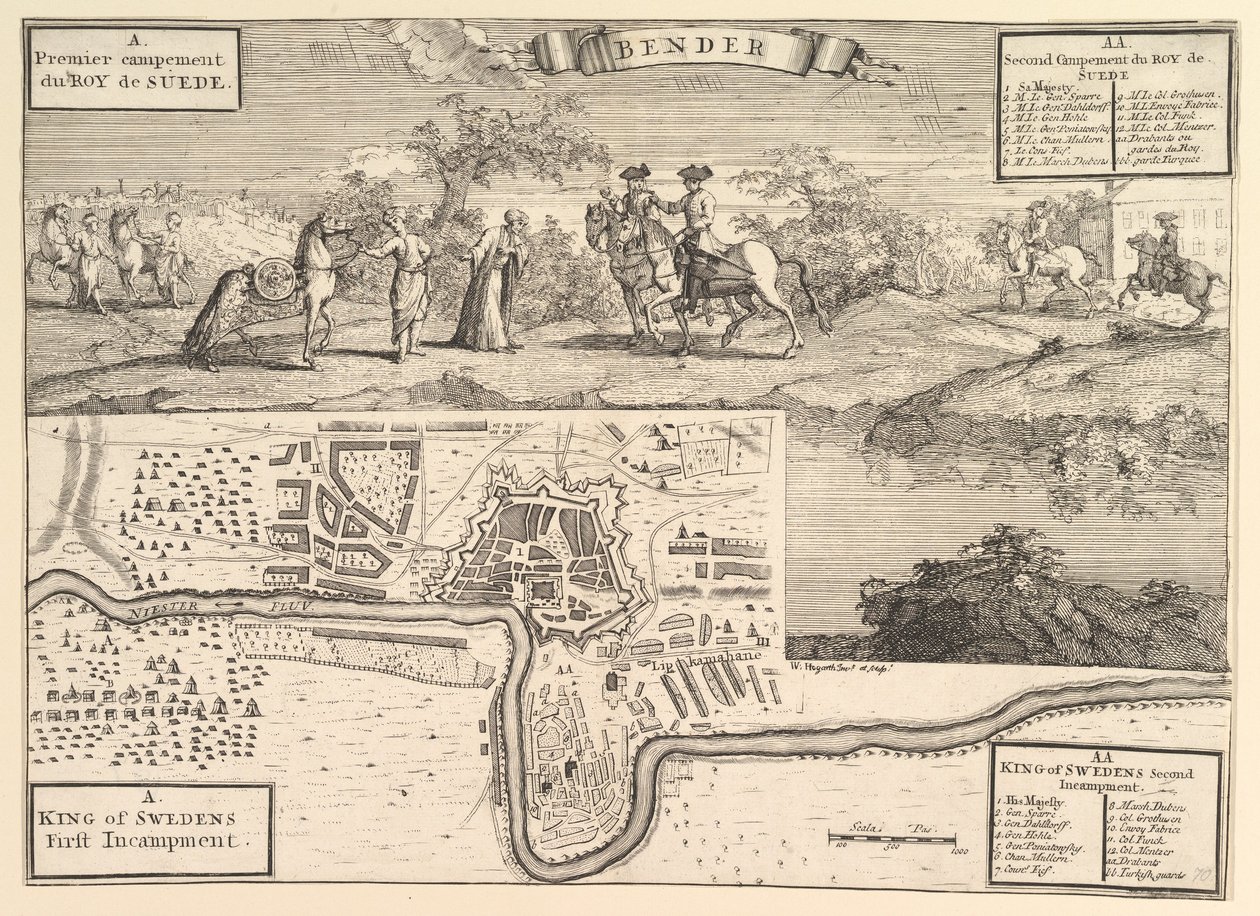 Bender Aubry de La Mottrayes的Charles XII游遍整个欧洲，亚洲并进入...，1723-24。 作者 威廉·霍加斯