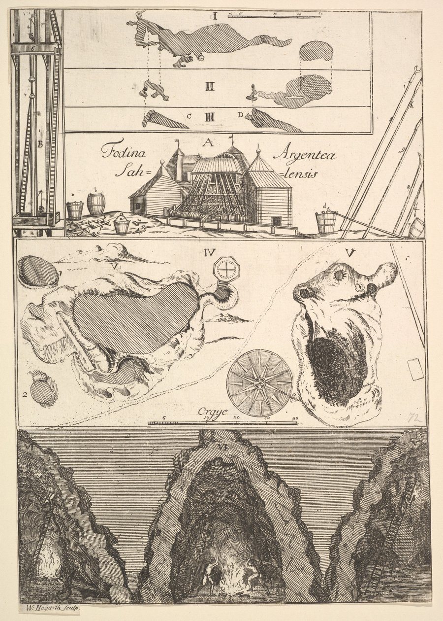 Fodina argentea Sahlensis-萨拉的一个银矿-我来自Aubry de La Mottrayes Tra ...，1723-24。 作者 威廉·霍加斯