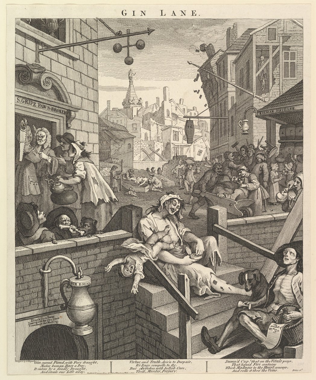 琴巷（Gin Lane），1751年2月1日。 作者 威廉·霍加斯