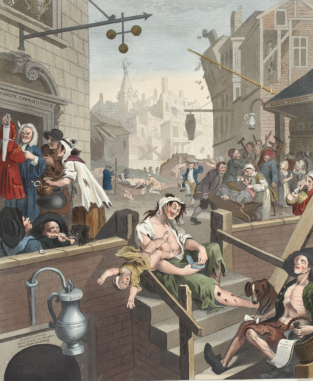 Gin Lane，来自&39;Hogarth Restored：The Whole Works of the famous William Hogarth，由Thomas Cook&39;重新雕刻，酒吧。 1812年（手工雕刻） 作者 威廉·霍加斯