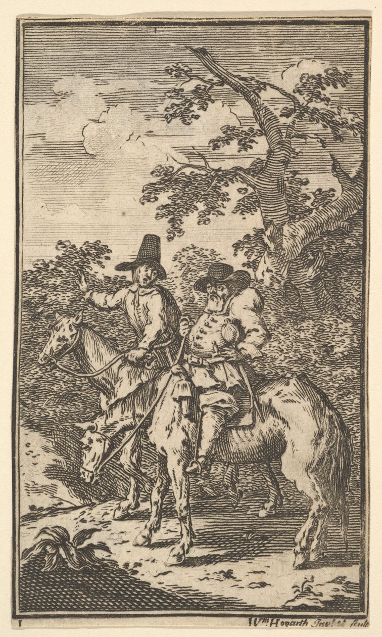 休迪布拉斯（Hudibras Sallying）为塞缪尔·巴特勒（Samuel Butlers）绘制的十七幅小插图休迪布拉斯，编号...，1721-26。 作者 威廉·霍加斯