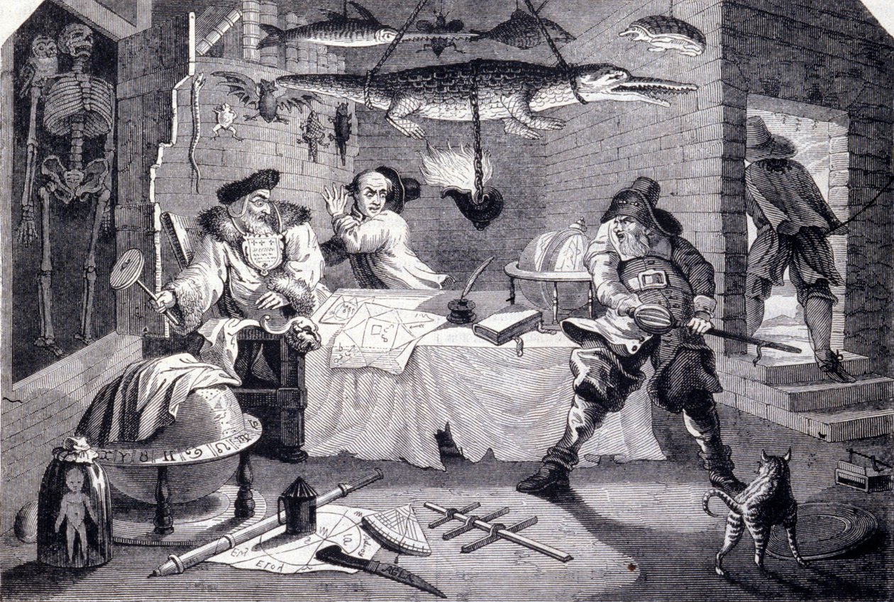 Hudribas 攻击占星家 Sidrophel 和他的贴身男仆 Whacum。 威廉·霍加斯（William Hogarth，1697-1764 年）为塞缪尔·巴特勒（17 世纪）的诗“Hubridas”雕刻。 约 1725 作者 威廉·霍加斯
