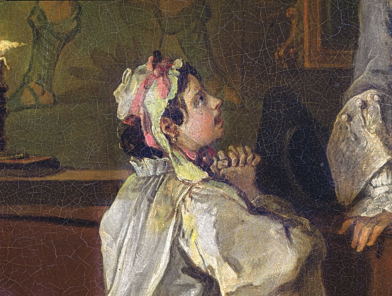 婚姻模式：V，The Bagnio，c.1743（画布油）（详情来自182093） 作者 威廉·霍加斯
