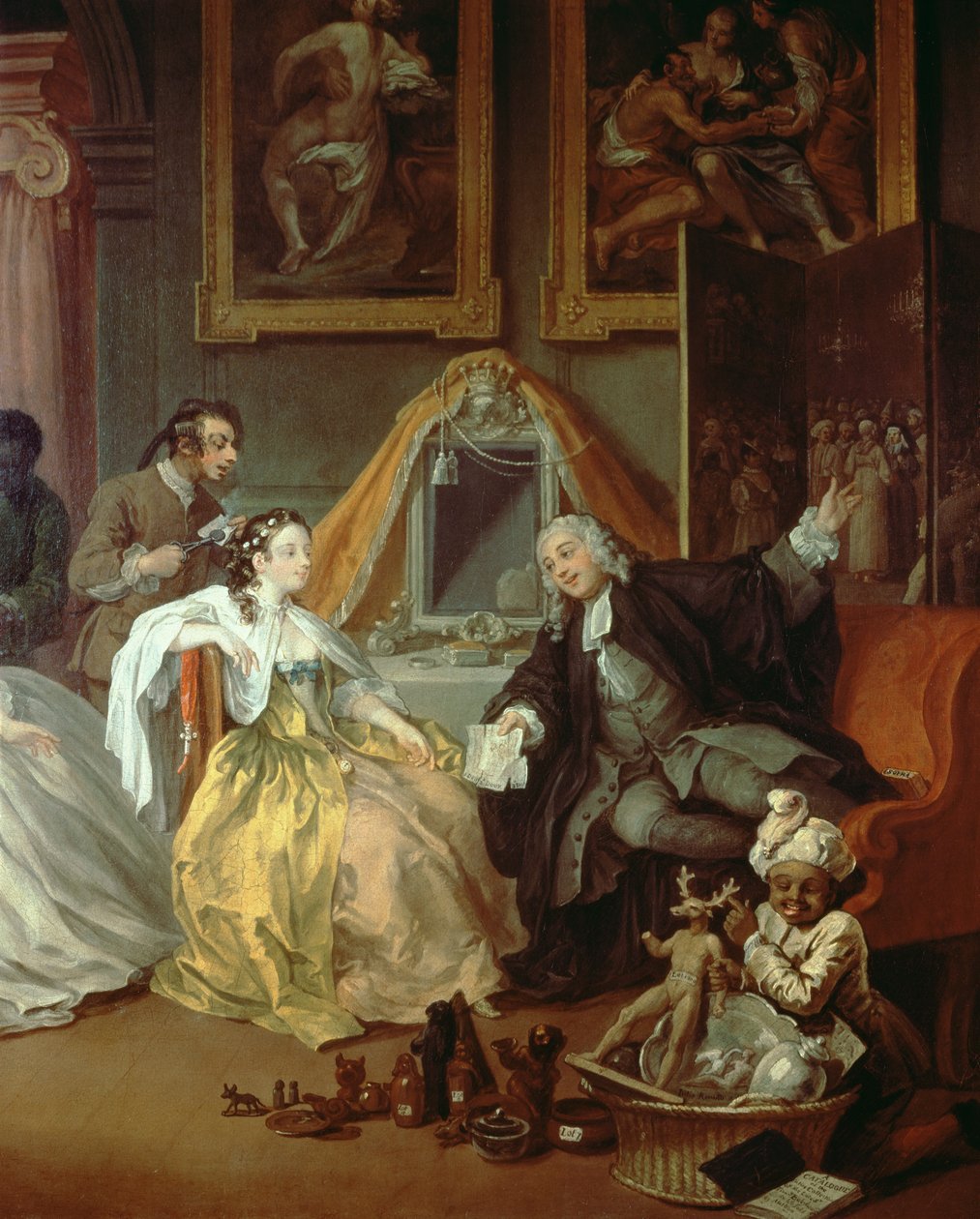 婚姻模式：IV  -  The Toilette，c.1743 182092年的油画细节 作者 威廉·霍加斯