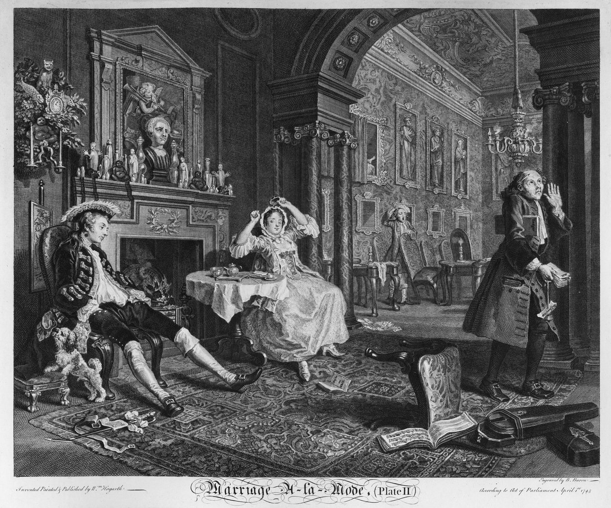 时尚婚礼，板II，爆头，1745年 作者 威廉·霍加斯