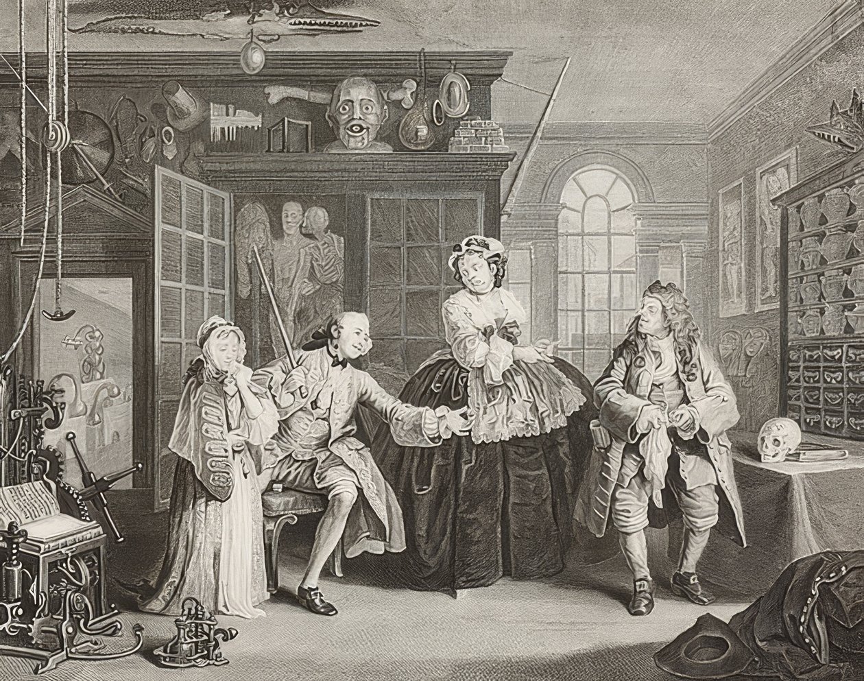 时尚婚姻。第3页：检验- Der Graf und der Quacksalber。 1745年 作者 威廉·霍加斯