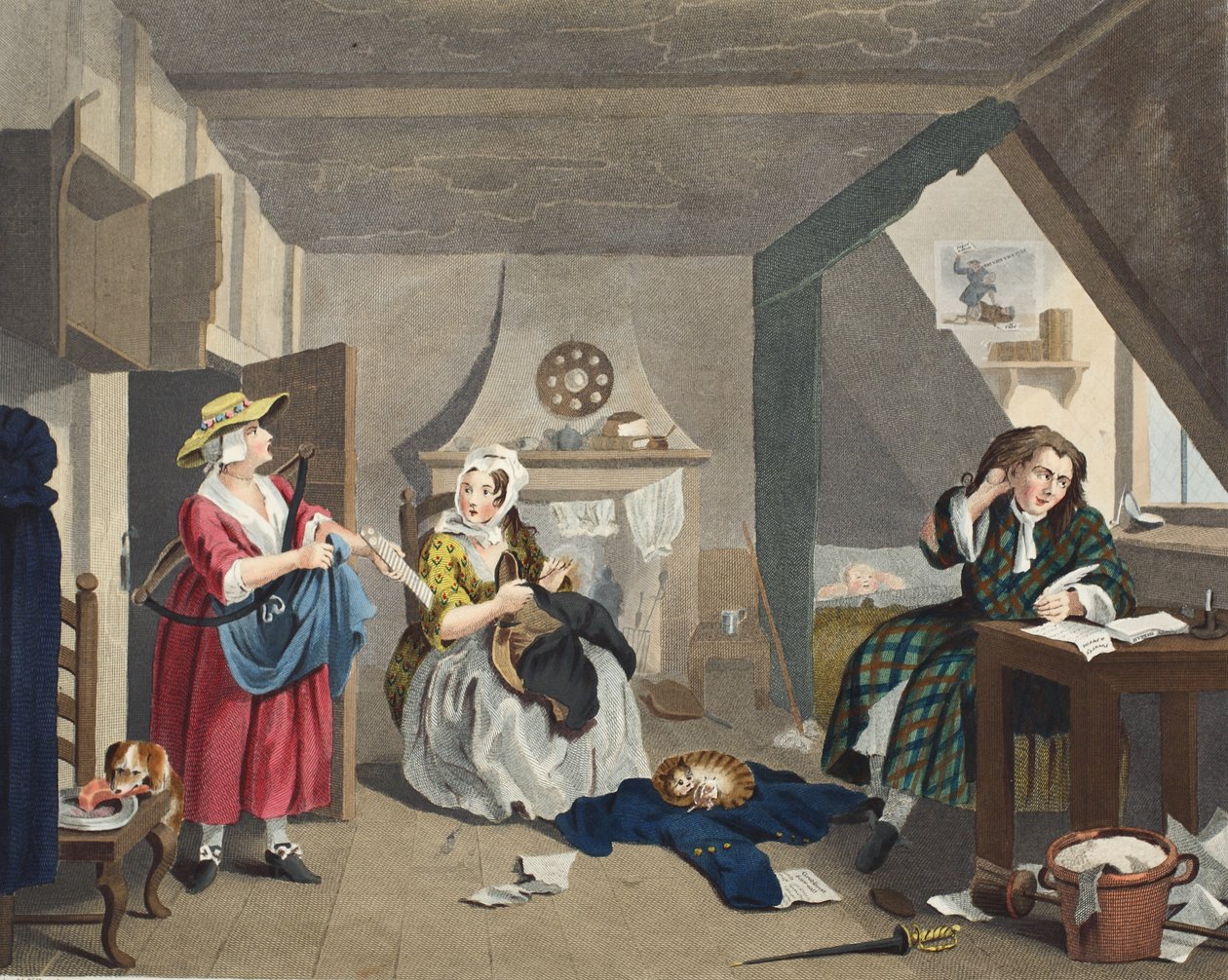 The Distressed Poet，来自&39;Hogarth Restored：The Whole Works of the famous William Hogarth，由Thomas Cook&39;重新雕刻，酒吧。 1812年（手工雕刻） 作者 威廉·霍加斯