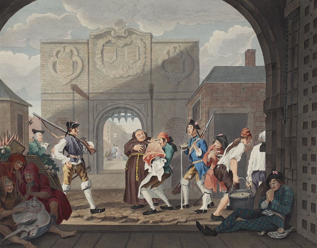 加莱之门，或旧英格兰的烤牛肉，来自&39;Hogarth Restored：着名的William Hogarth的全部作品，由托马斯库克重新雕刻&39;，酒吧。 1812年（手工彩色en 作者 威廉·霍加斯