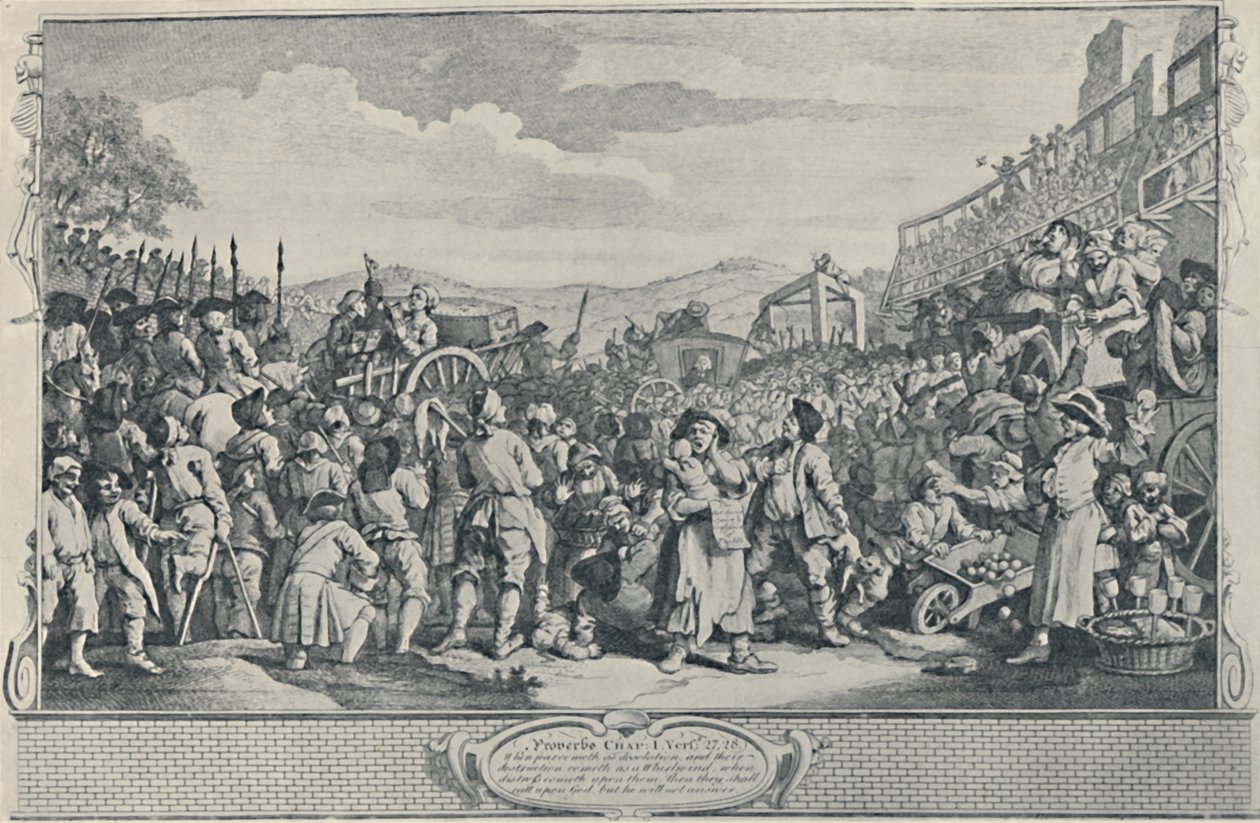 泰本（Tyburn）的《闲散学徒》，来自工业与闲散系列，1747年，1920年 作者 威廉·霍加斯