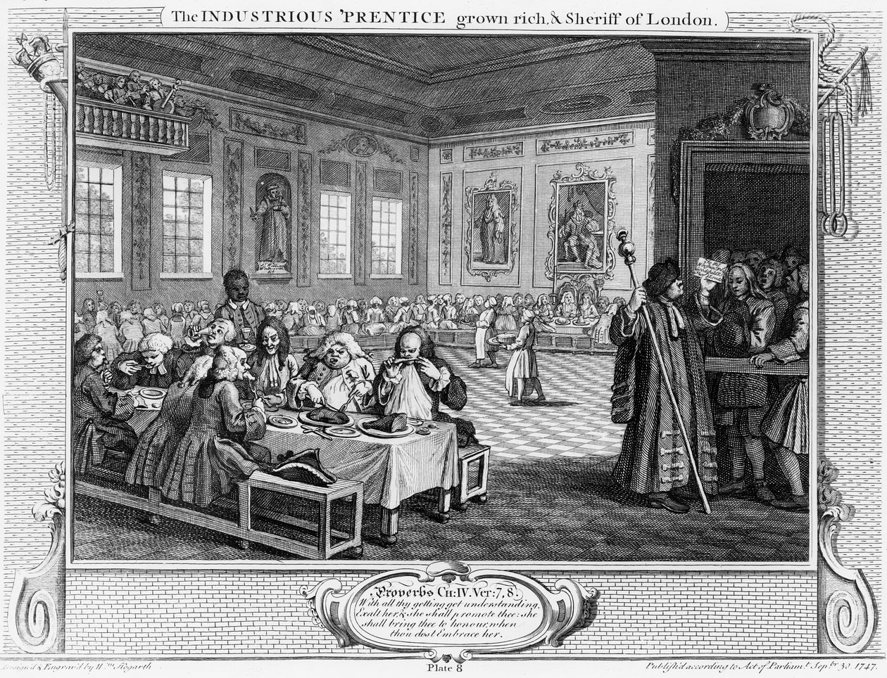 勤劳的&39;Prentice Grown Rich，和伦敦警长，&39;工业与闲暇&39;的第八版，1747年 作者 威廉·霍加斯