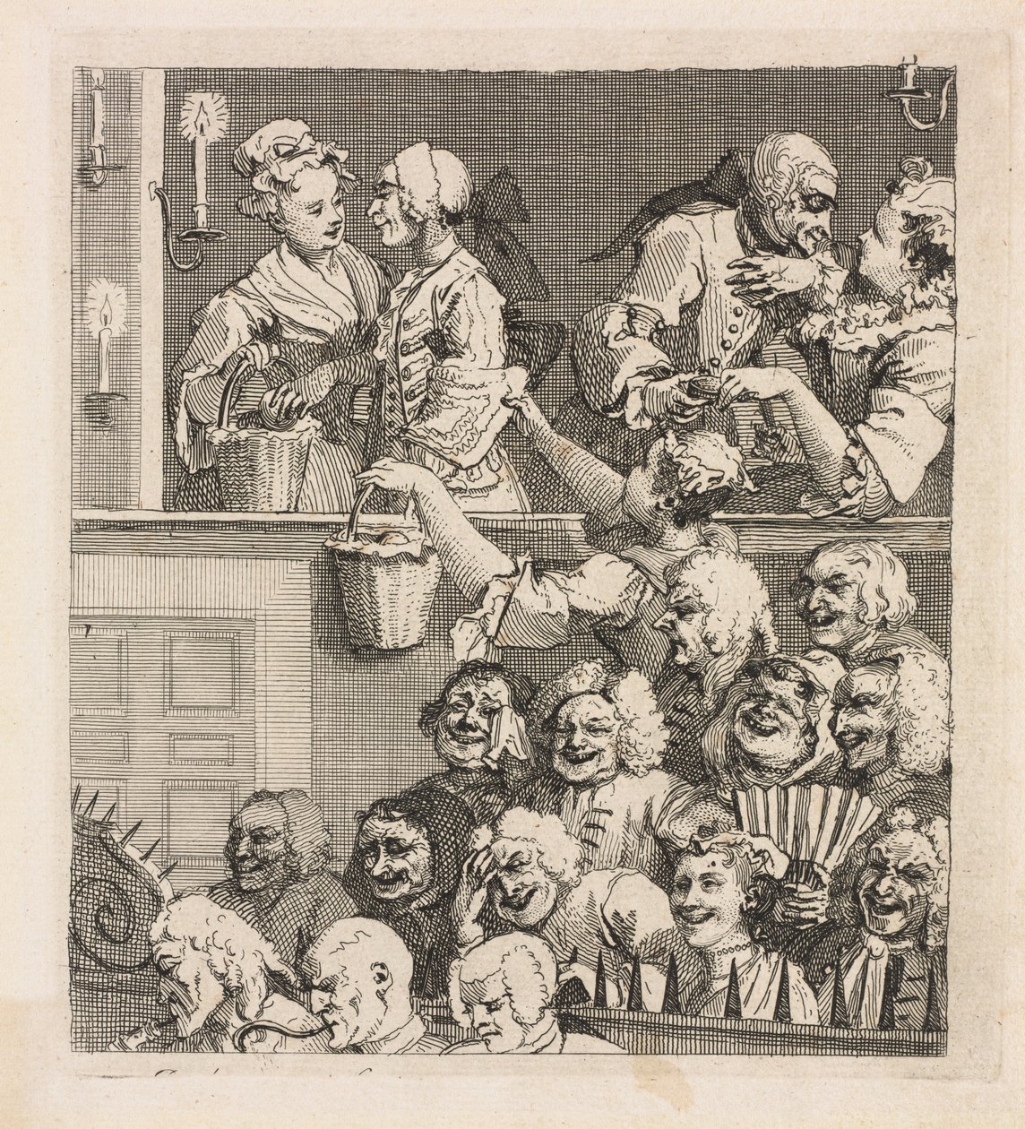 《笑的观众》，1733年。 作者 威廉·霍加斯