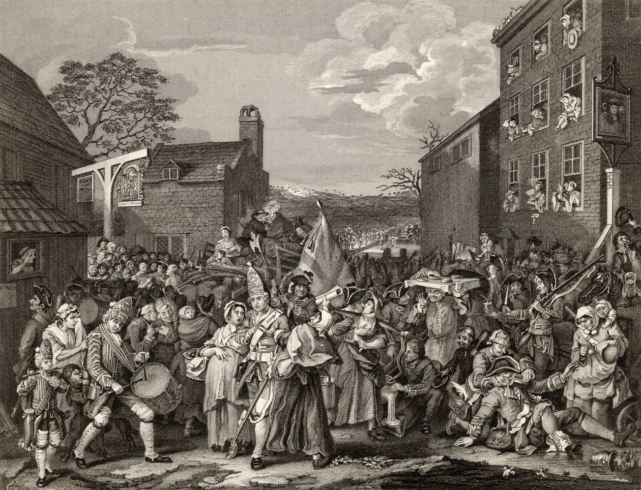 3月至芬奇利，由TE Nicholson镌刻，来自&39;The Works of Hogarth&39;，于1833年出版 作者 威廉·霍加斯