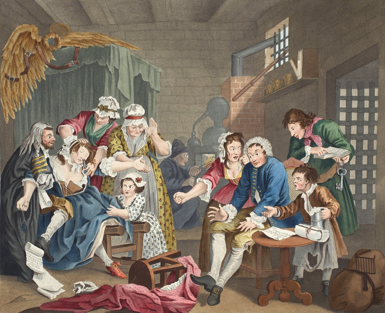 来自“A Rake&39;s Progress”的监狱里的耙子，来自&39;A Rake&39;s Progress&39;，来自&39;Hogarth Restored：The Whole Works of the famous William Hogarth，由Thomas Cook&39;重新雕刻，酒吧。 1812年（手工制作的e 作者 威廉·霍加斯