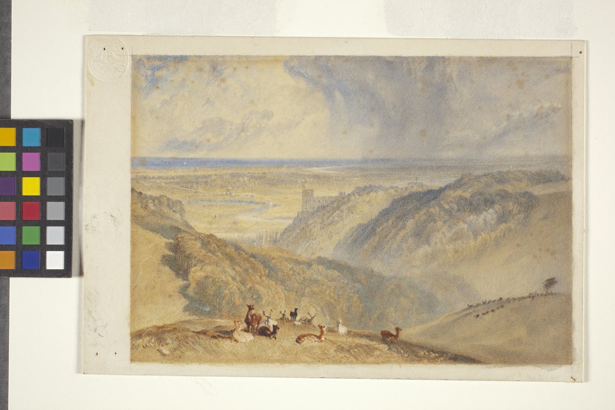 阿伦河畔的阿伦德尔，取材于 JMW Turner（水彩和水粉，白纸） 作者 威廉二世沃德