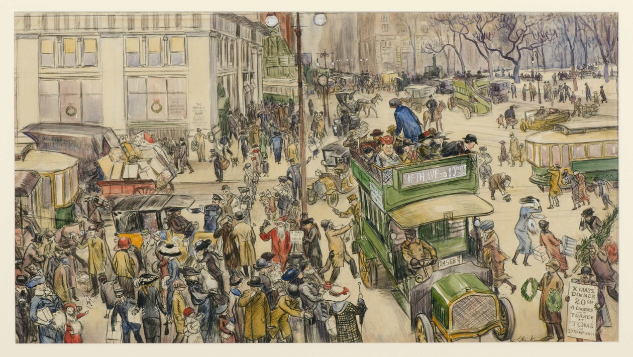 圣诞购物者，麦迪逊广场，1912年 作者 威廉·詹姆斯·格拉肯斯