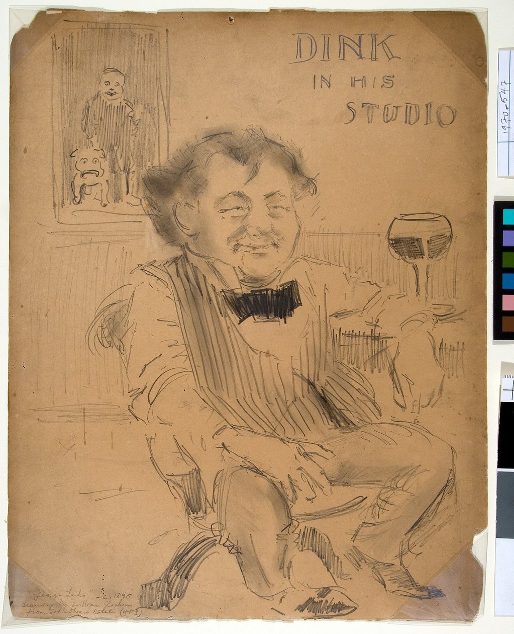 丁克在他的工作室，约 1895 年（布里斯托尔木板上的石墨和炭笔） 作者 威廉·詹姆斯·格拉肯斯