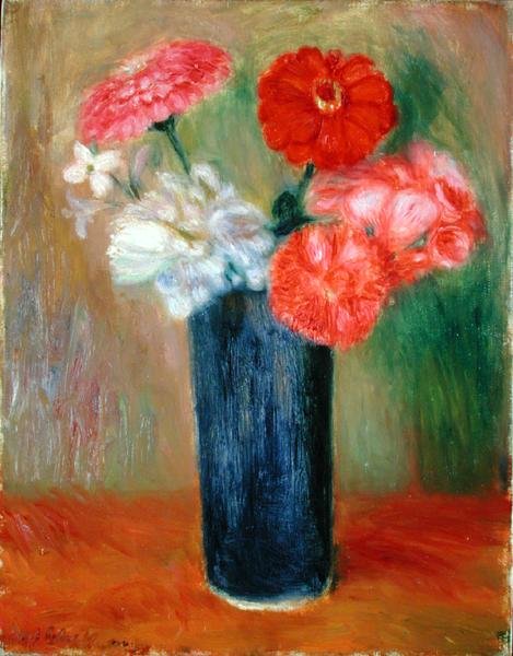 蓝色花瓶里的花（布面油画 作者 威廉·詹姆斯·格拉肯斯