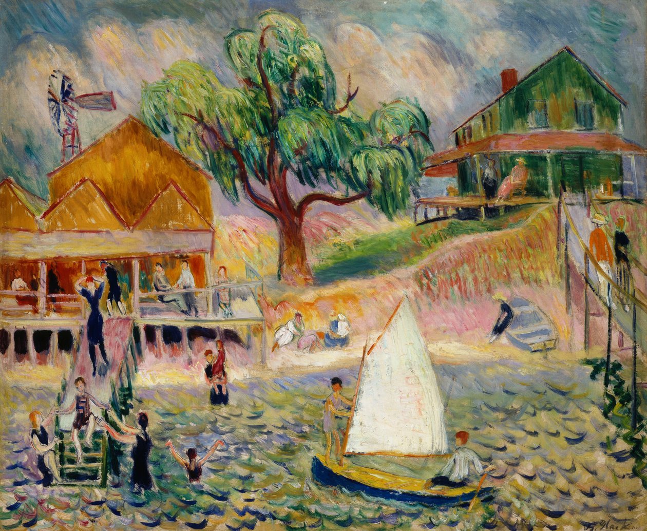长岛贝尔波特的绿色海滩小屋，约1911-1916年（布面油画） 作者 威廉·詹姆斯·格拉肯斯