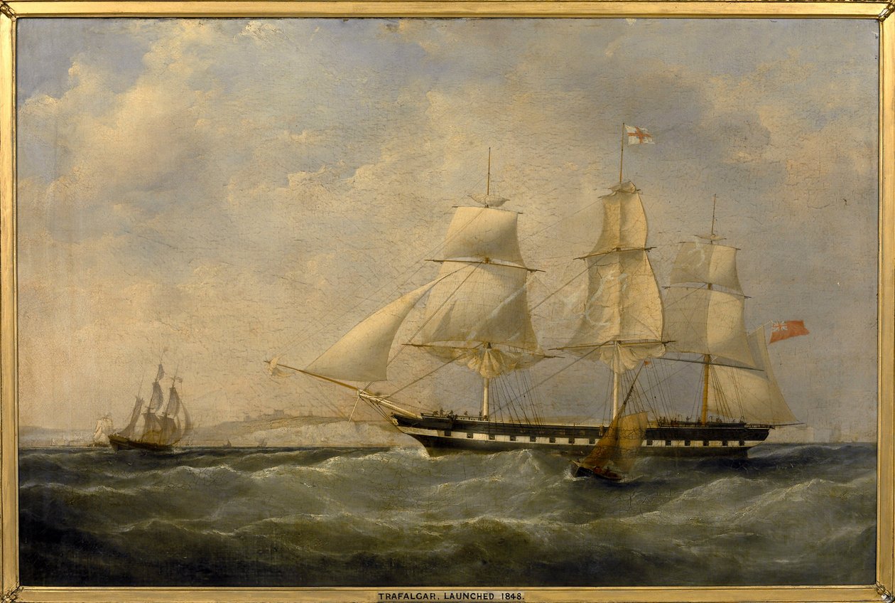特拉法加 "号印度洋轮船，位于多佛海岸（英格兰），1848 年在布莱克沃尔（英格兰）建造，用于从伦敦前往加尔各答（印度）。 作者 威廉·约翰·哈金斯