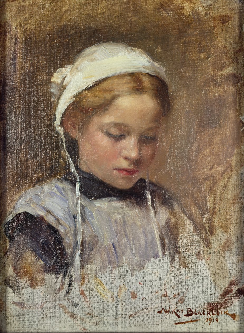 蓝色围兜的女孩，1914年 作者 威廉·凯·布莱克洛克