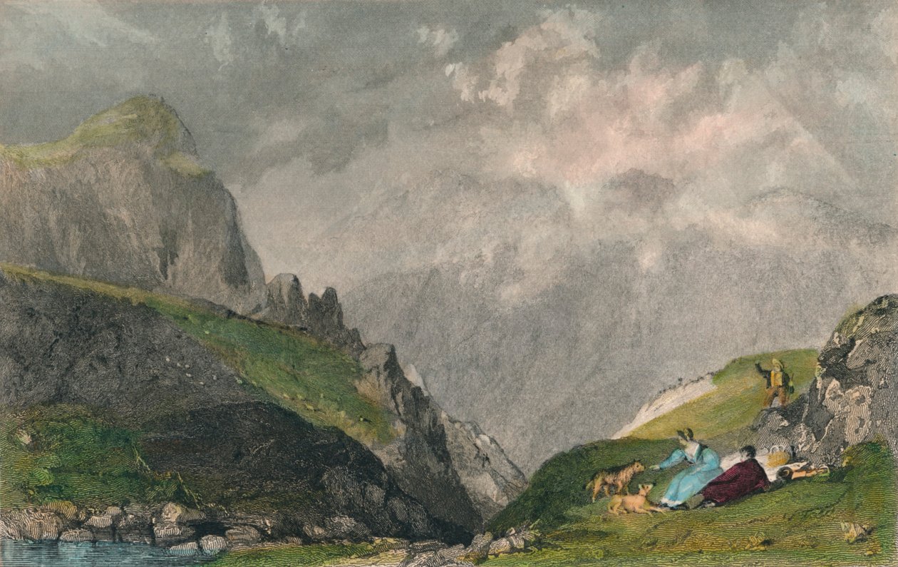 从Langdale Pikes向Bowfell看，Westmorland》，1835年 作者 威廉·凯尔萨尔