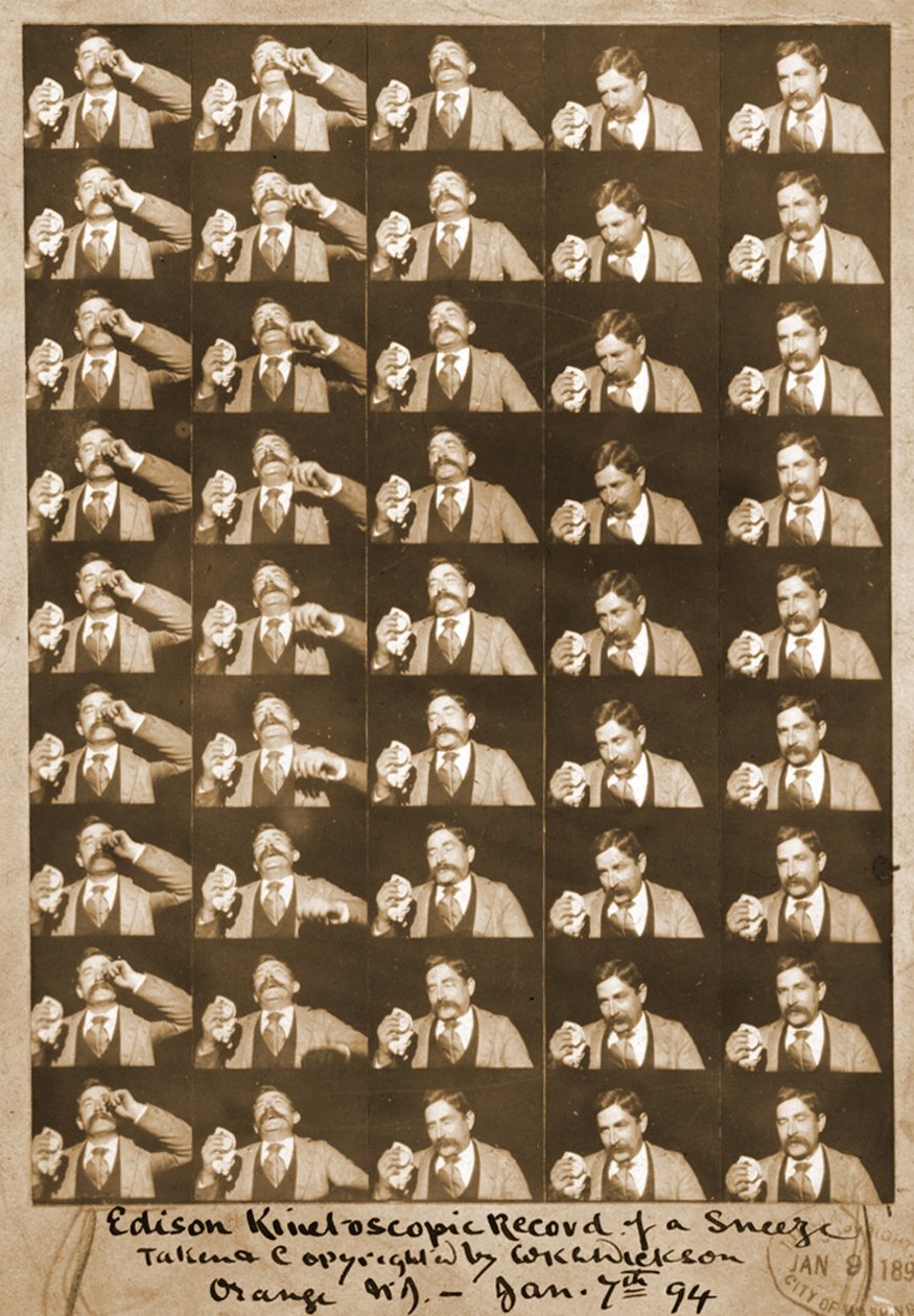 爱迪生动画片记录的打喷嚏c.1894 bw照片 作者 威廉·肯尼迪·劳里·迪克森