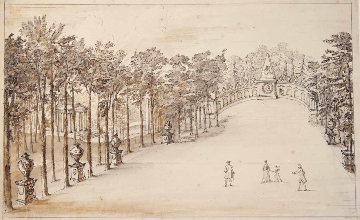Chiswick，Exedra 的第一个设计（纸上笔墨和水洗） 作者 威廉·肯特