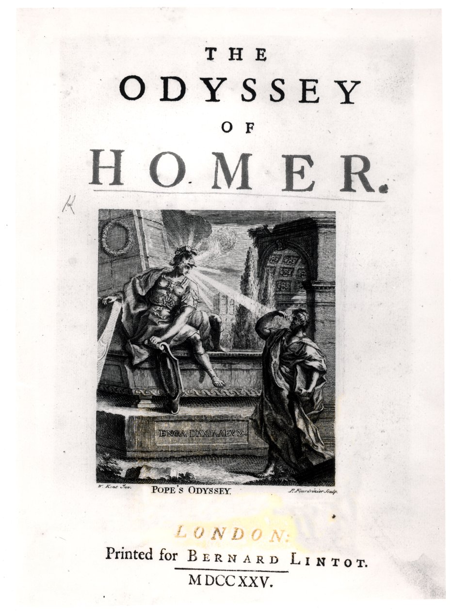 荷马的&39;The Odyssey&39;的标题页，由Pierre Fourdrinier雕刻（17,20-60） 作者 威廉·肯特