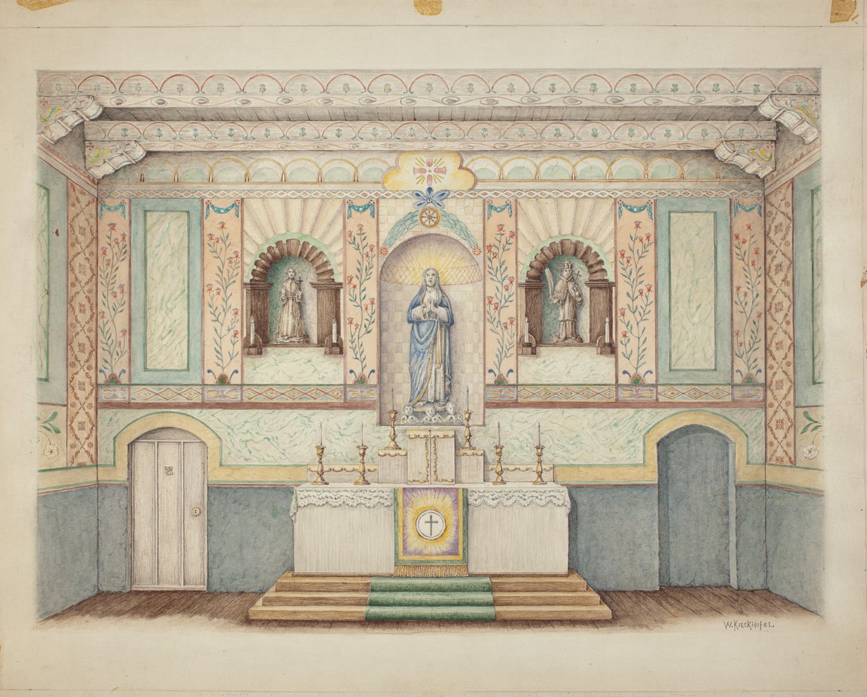 La Purisima Mission - 1941年修复，约1942年。 作者 威廉·基克霍费尔