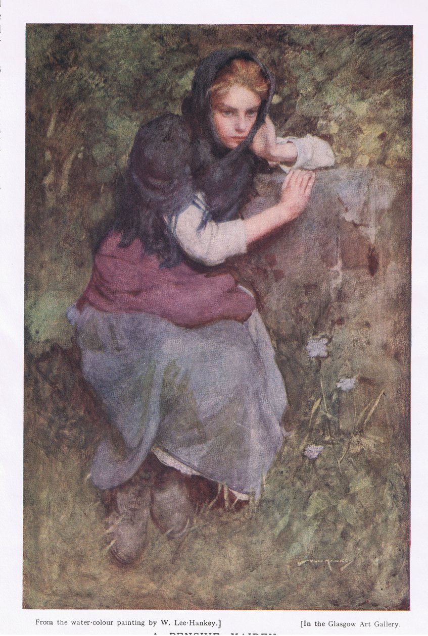 沉思的少女》，选自 1916 年出版的《毕比年鉴》（彩色石版印刷）。 作者 威廉·李·汉基