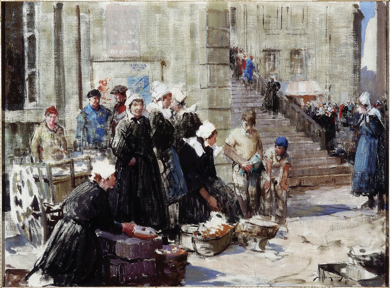 黄油市场，康卡尔诺，约 1939 年（布面油画） 作者 威廉·李·汉基