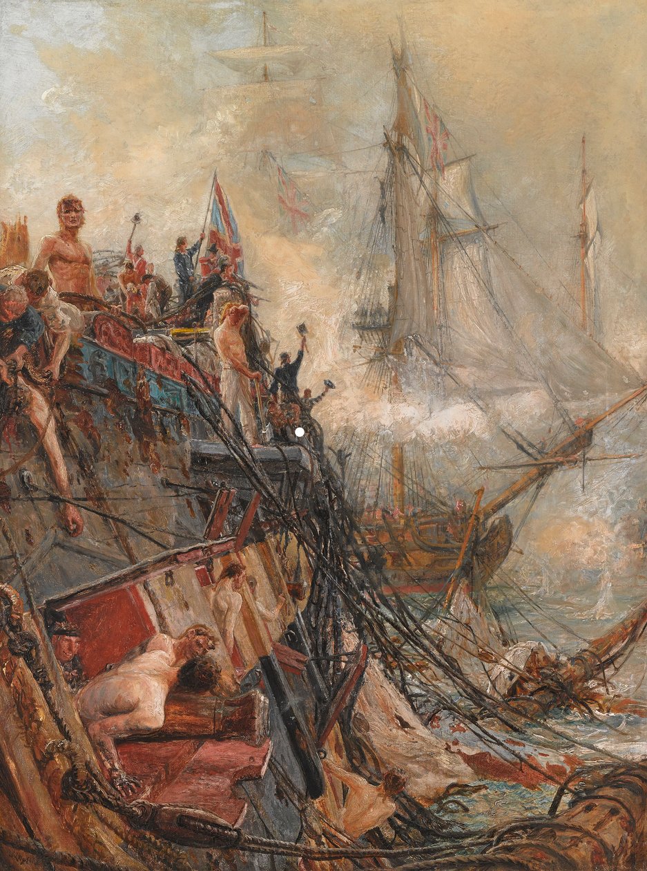 “残废但未被征服”：H.M.S. 特拉法加的《Belleisle》，1805 年 10 月 21 日（布面油画） 作者 威廉·莱昂内尔·威利