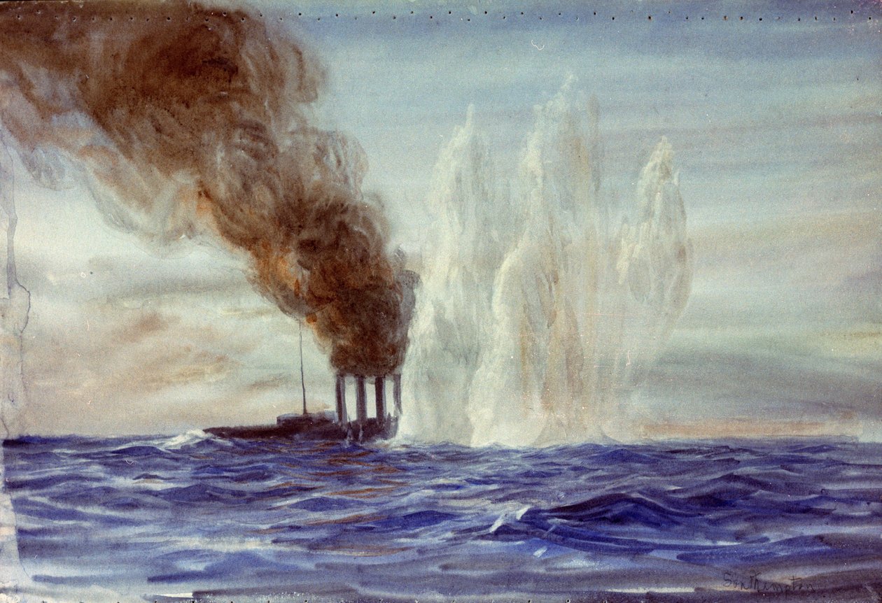 日德兰海战中的 "南安普敦"，约 1916-18 年（水彩画） 作者 威廉·莱昂内尔·威利