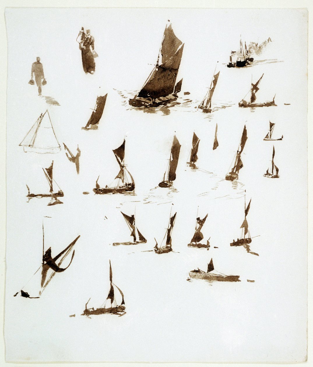 泰晤士河船屋研究（英格兰）。水粉画取自威廉-莱昂内尔-怀利（William Lionel Wyllie，1851-1931 年）约 1890 年创作的笔记本。 作者 威廉·莱昂内尔·威利